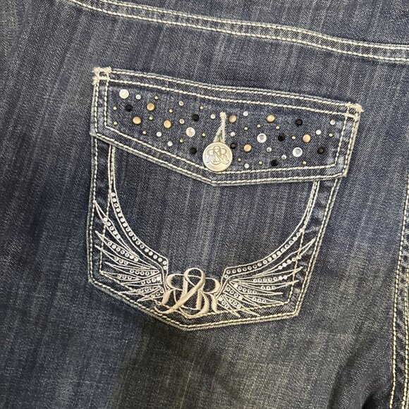 Rock & Republic Jeans Womens 13W  M  Dark Wash BOOTCUT  Bling WINGS - Picture 3 of 11